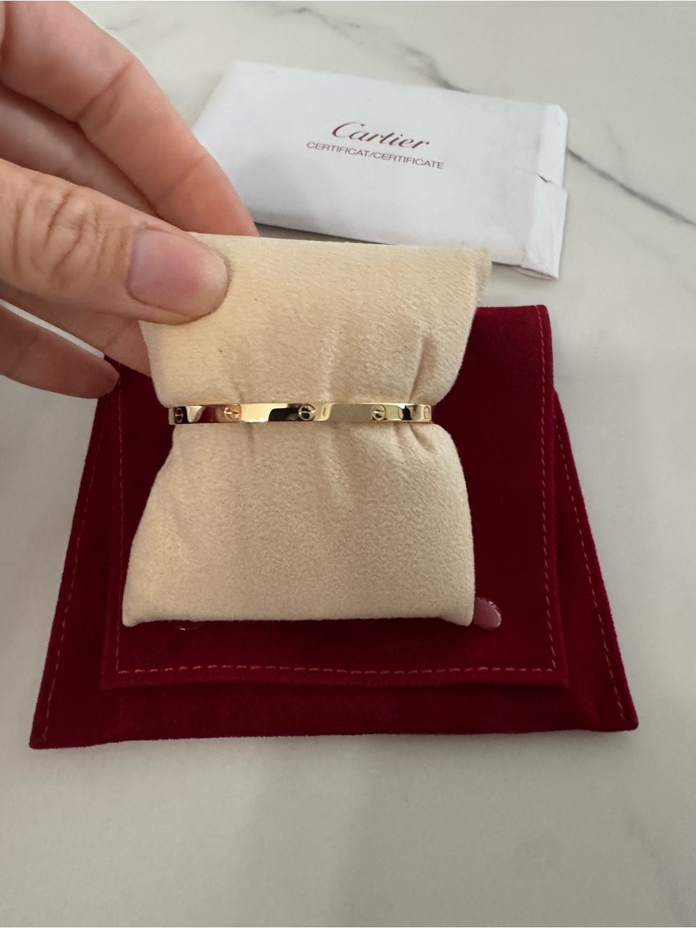 Cartier Gold Bracelet Set with Red Presentation Boxes and Cream Cushion - Picture 5 of 11